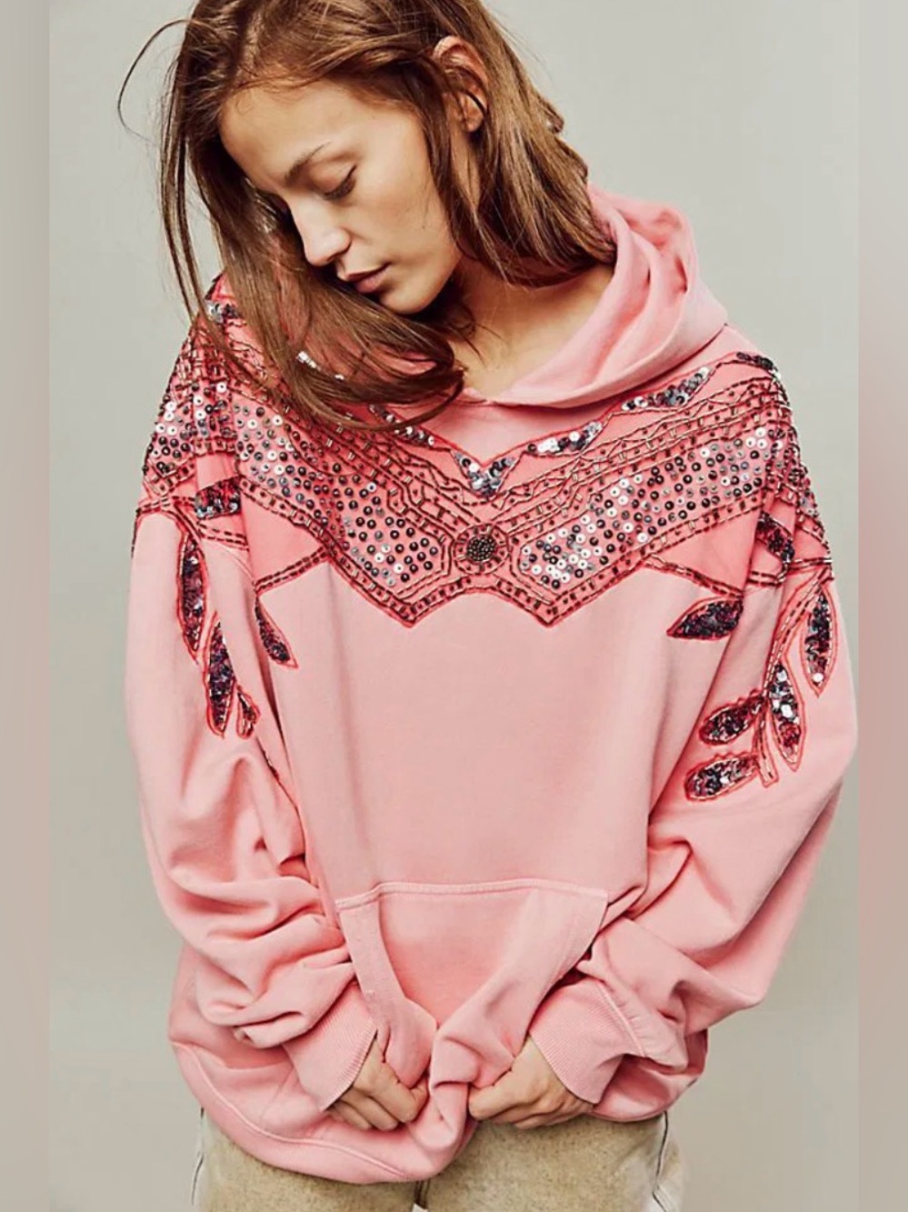 RARE HARD TO FIND FREE PEOPLE GLAM SWEATSHIRT SEQUINS BEADED SIZE MEDIUM